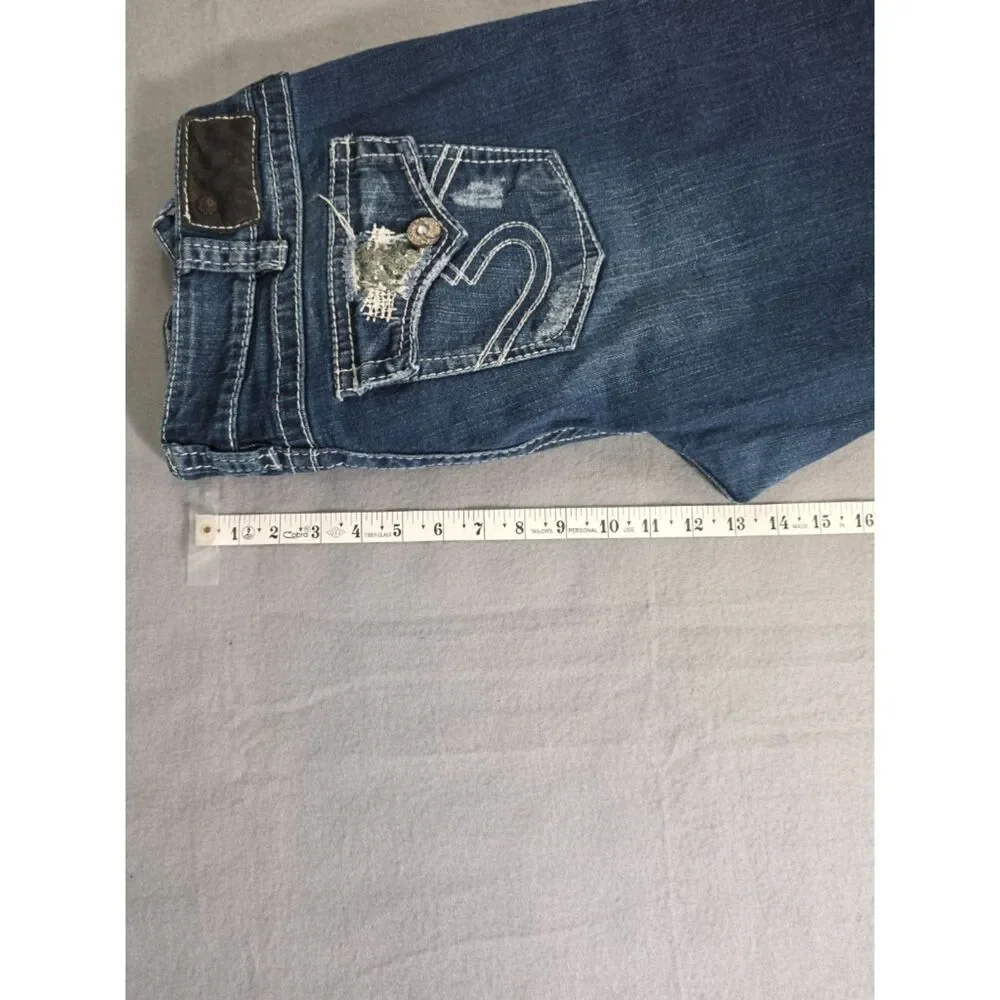 Silver Jeans Co Womens 14 32 Suki Surplus Bootcut Distressed Sequin Jeans